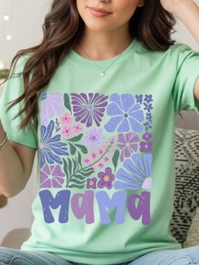 Gildan Mint Green Floral "Mama" Short Sleeve Tee